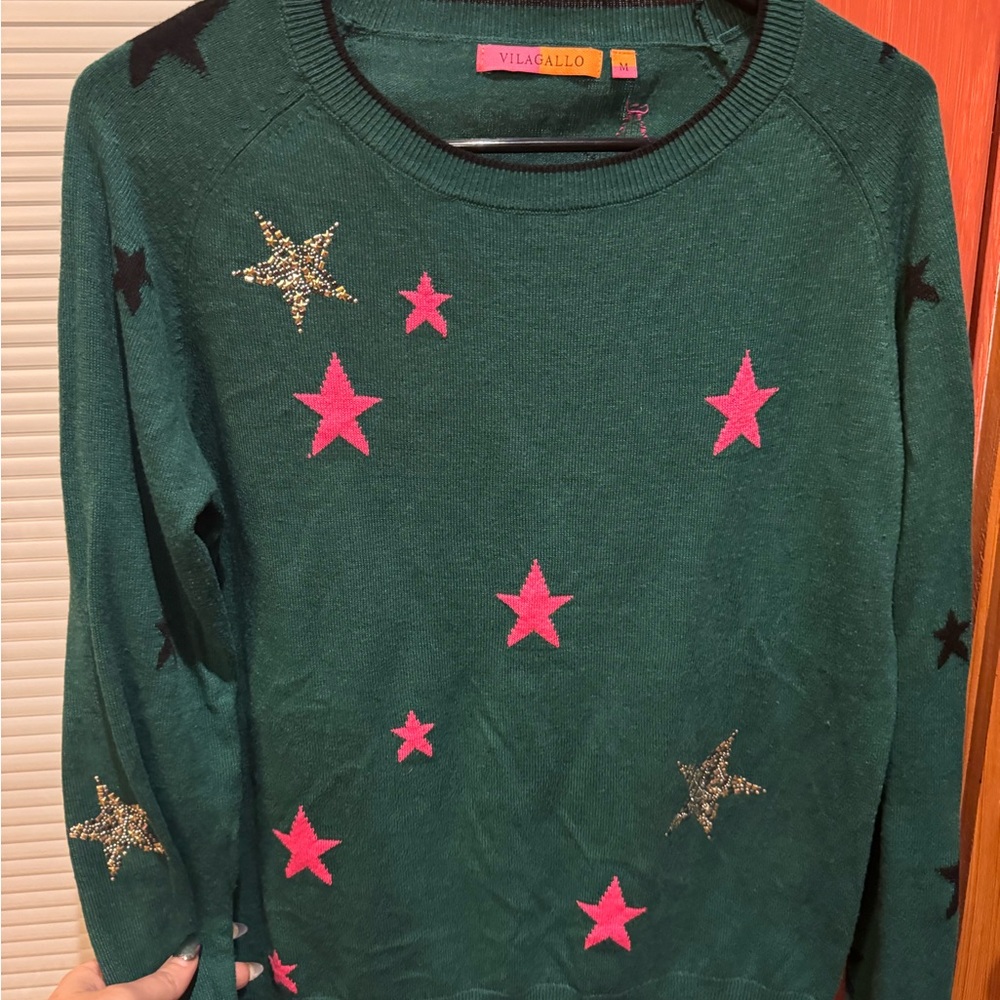 Vilagallo Forest Green Knit with Pink and Gold Details